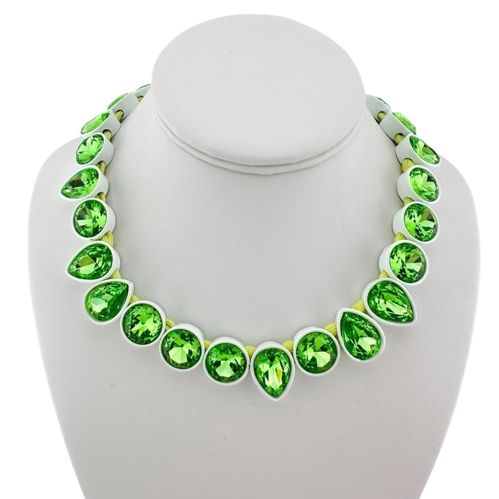 Rare J Crew Brulee Necklace in Green Enamel and Crystals